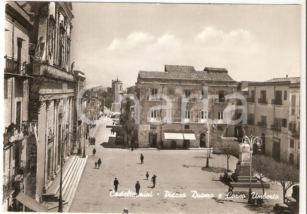 Cartolina originale da collezione 1955 CASTELTERMINI AG Piazza Duomo e Corso Umberto Cartolina FG VG 1