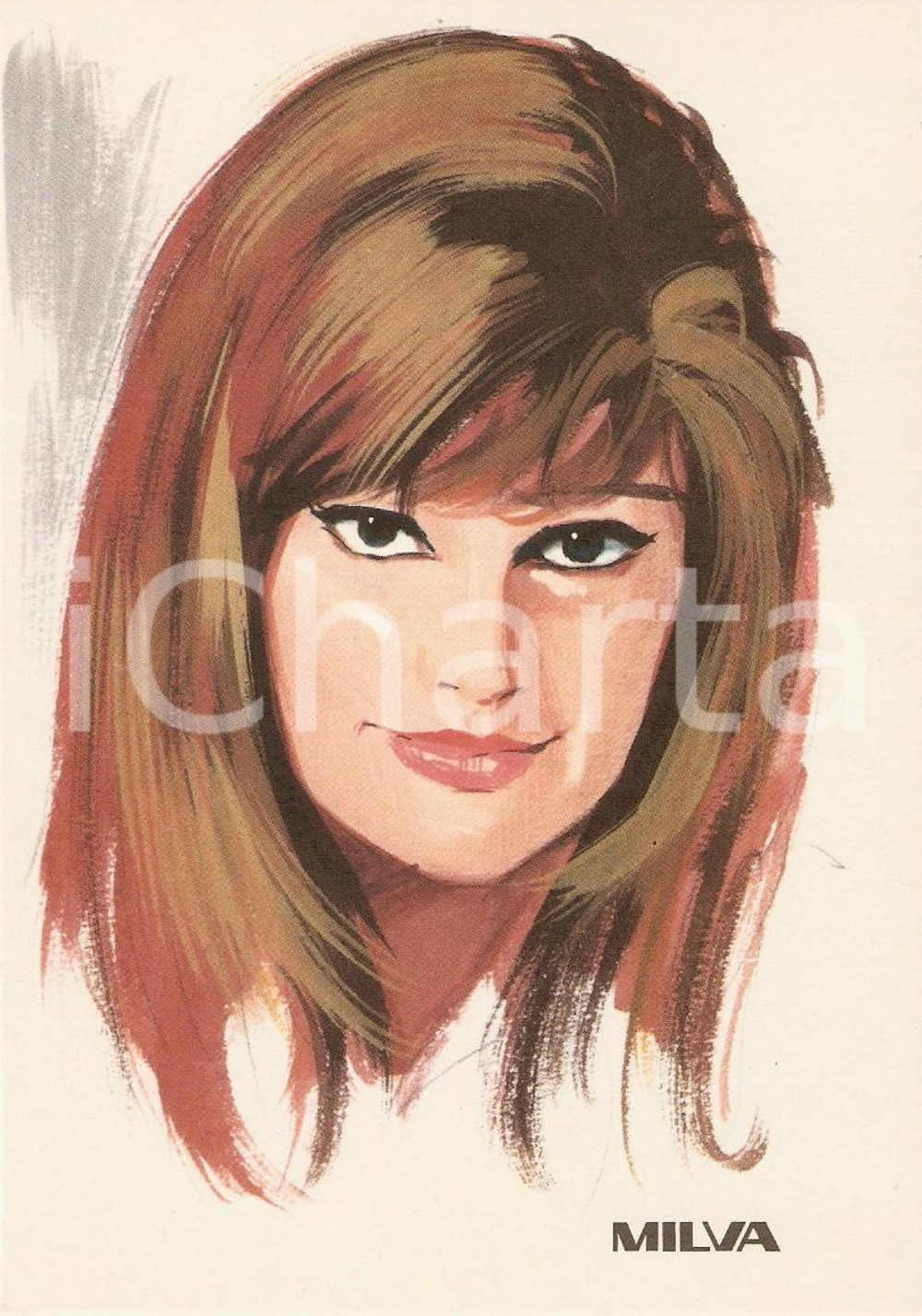Cartolina originale da collezione 1965 ca MUSICA Cantante MILVA Illustrazione PICCHIONI Cartolina FG NV 1