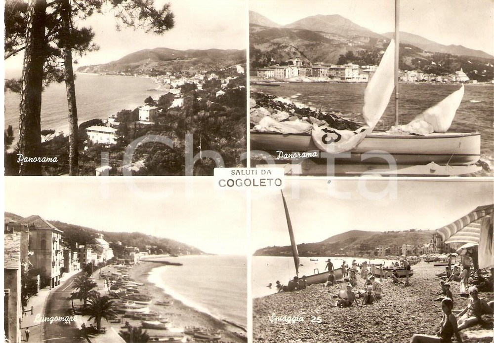 Cartolina originale da collezione 1951 COGOLETO GE Vedutine con spiaggia e lungomare Cartolina FG VG 1