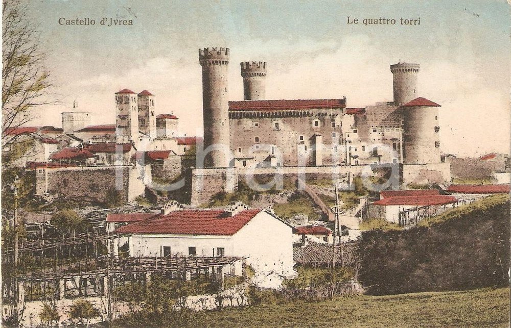 Cartolina originale da collezione 1910 IVREA TO Le quattro torri del Castello Cartolina FP VG 1