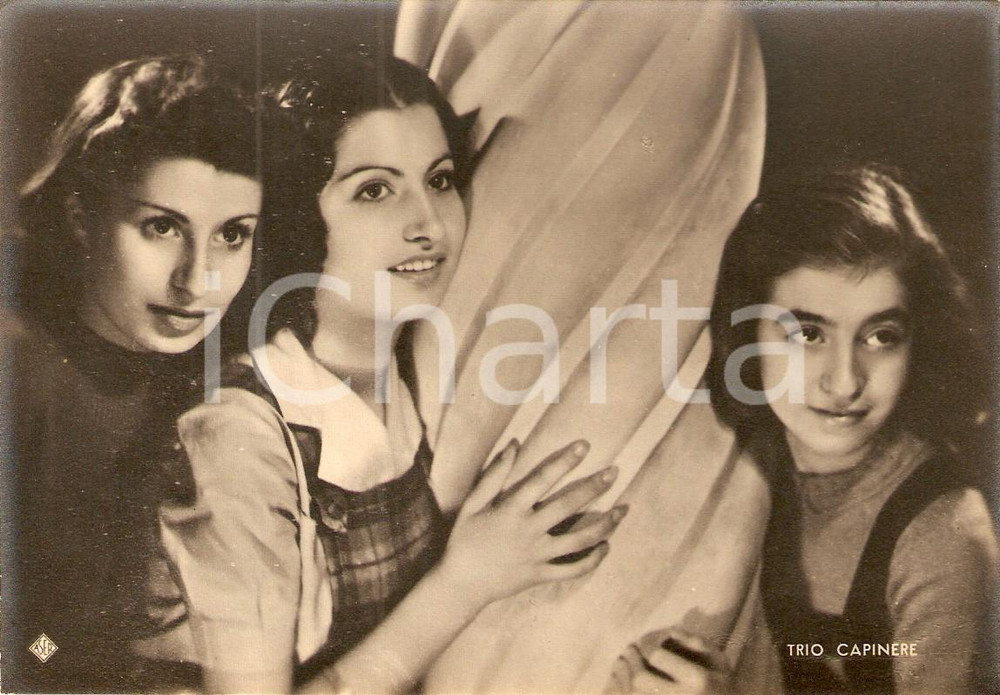 Cartolina originale da collezione 1940 ca MUSICA Ritratto del TRIO CAPINERE con colonna Fotografia seriale ASER 1