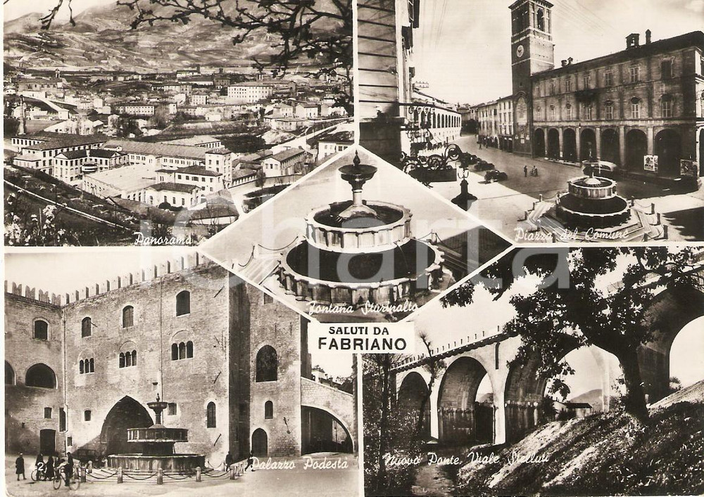 Cartolina originale da collezione 1954 FABRIANO AN Vedutine Palazzo Podestà e Piazza del Comune Cartolina FG NV 1