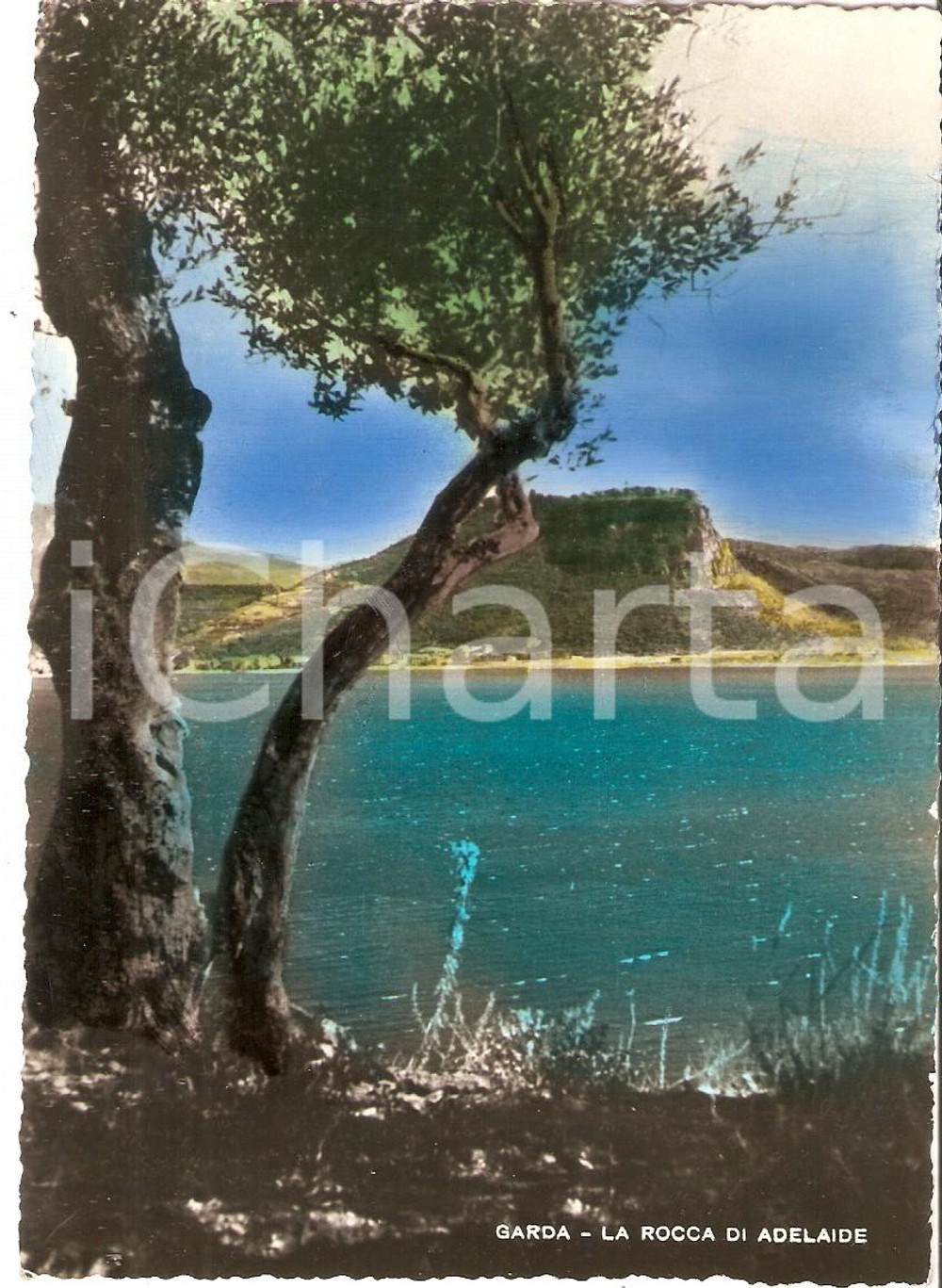 Cartolina originale da collezione 1951 GARDA VR Il lago e la Rocca di Adelaide Cartolina FG VG 1