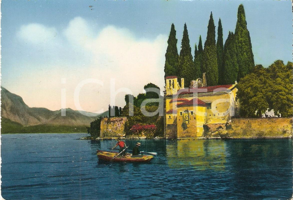 Cartolina originale da collezione 1960 ca PUNTA SAN VIGILIO VR Barca a remi nel Lago di Garda Cartolina FG NV 1