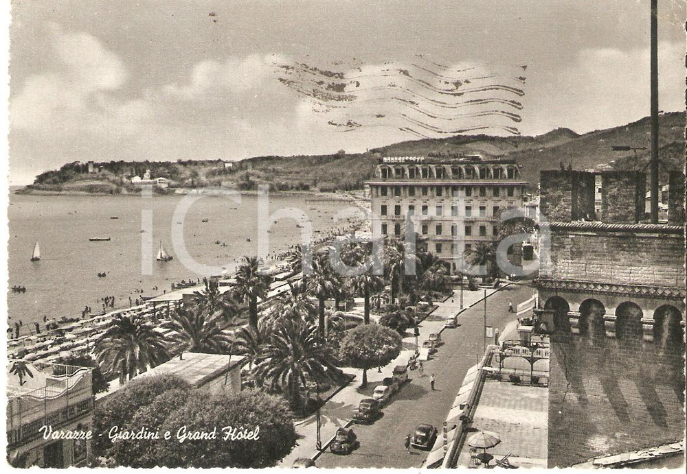 Cartolina originale da collezione 1955 VARAZZE SV Giardini e Grand Hotel  Panorama Cartolina FG VG 1