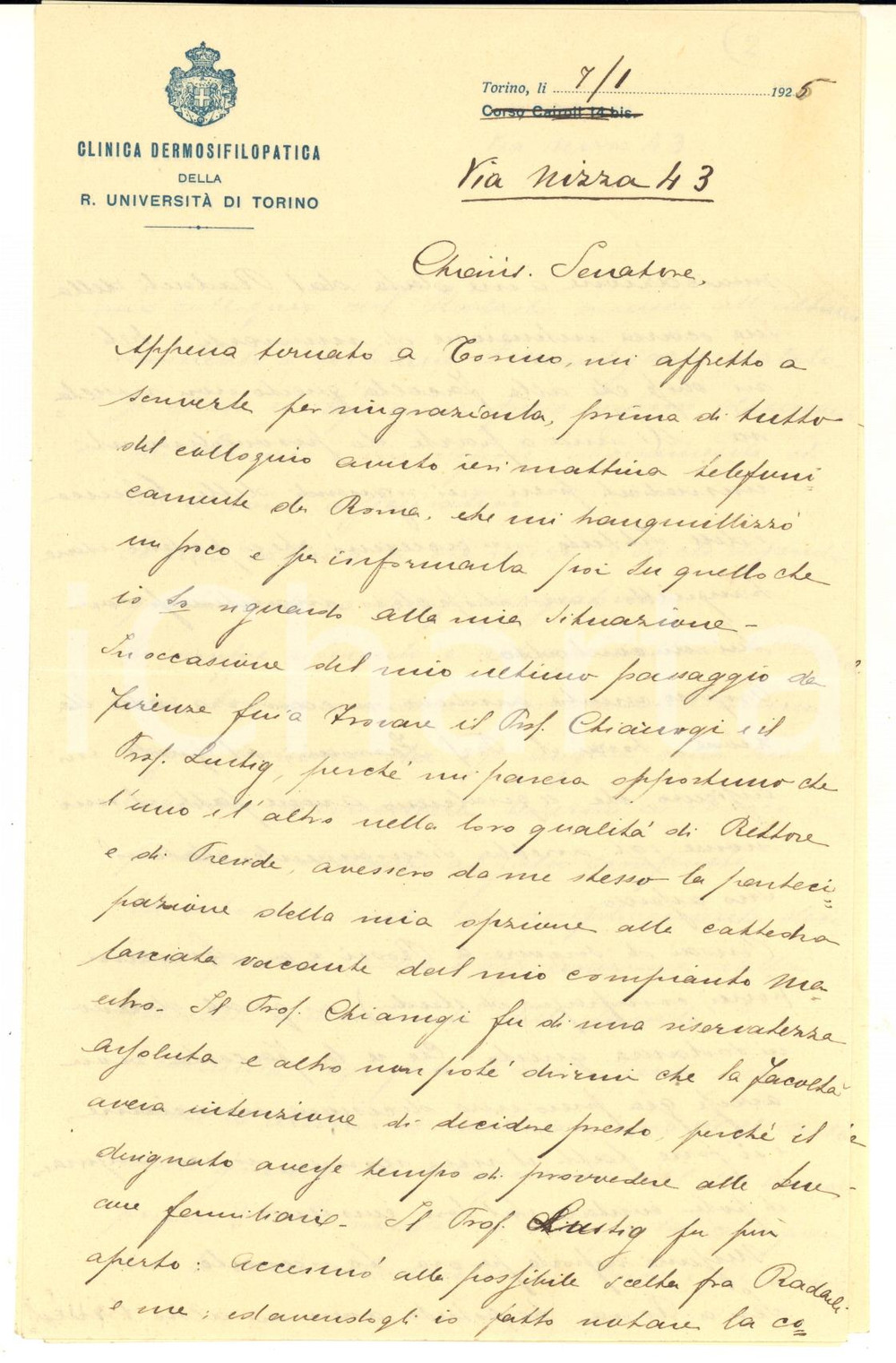 Autografo originale 1925 TORINO DifficoltÃ  di Jader CAPPELLI a ottenere cattedra Lettera AUTOGRAFA 1