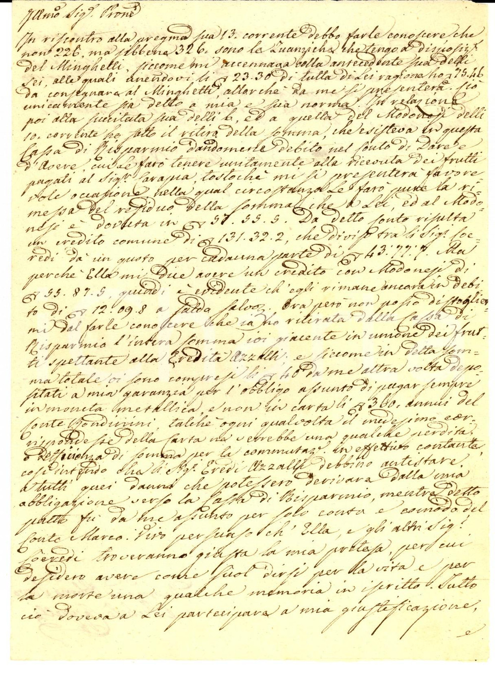 Manoscritto, lettera originale 1854 FAENZA Michele CAPPELLI sui crediti dell eredità  AZZALLI Prefilatelica 1
