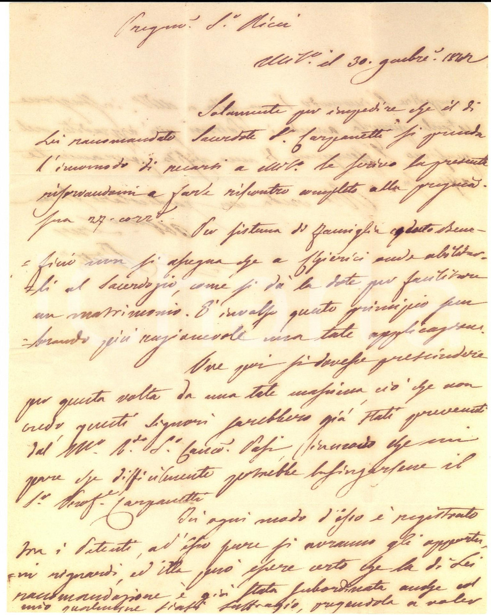 Manoscritto, lettera originale 1822 MILANO PEDETTI rifiuta un raccomandato per un beneficio ecclesiastico 1