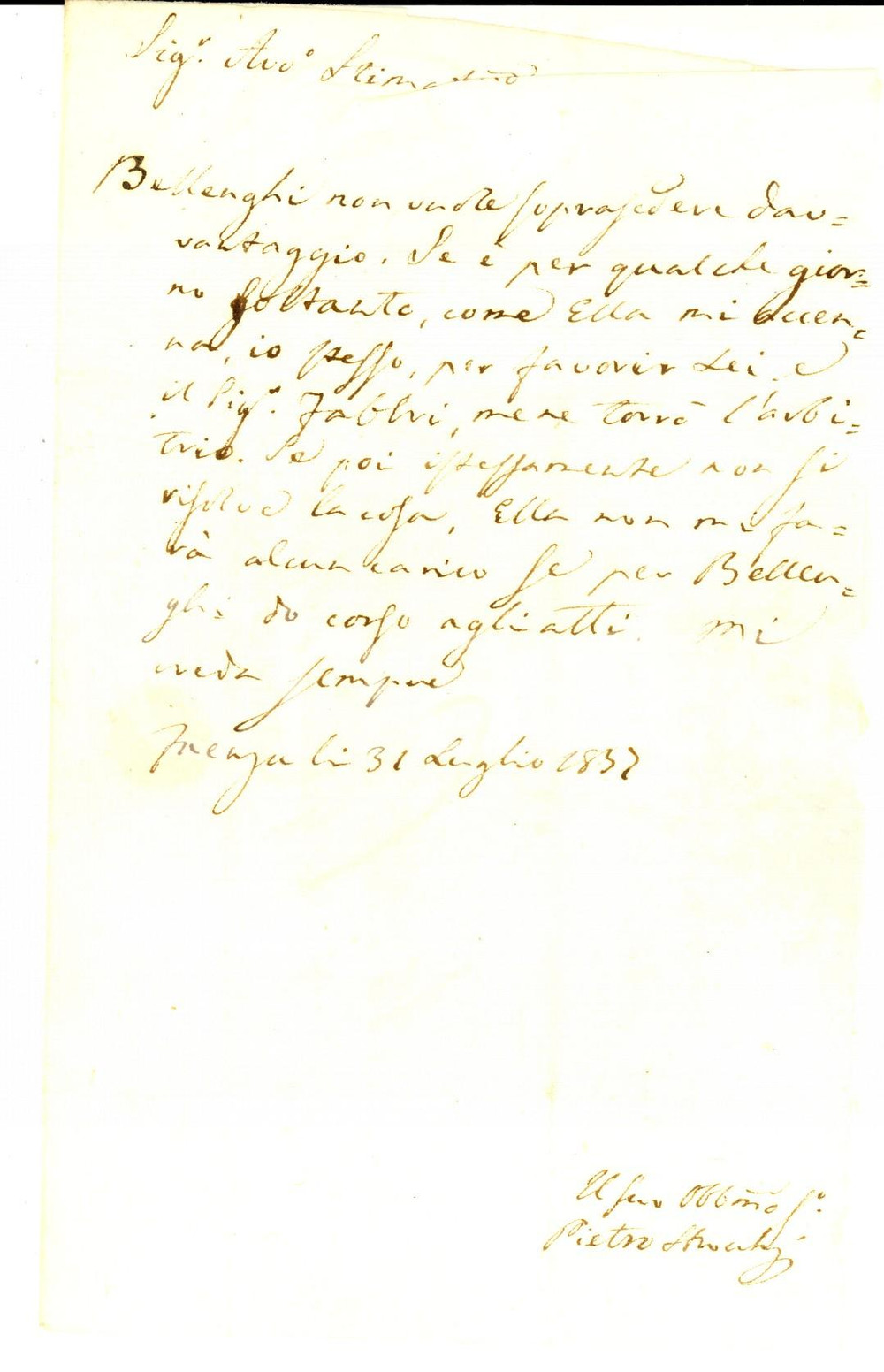 Manoscritto, lettera originale 1820 FAENZA Don Antonio ROSSINI minacciato dal creditore ROMAGNOLI Prefilatelica 1