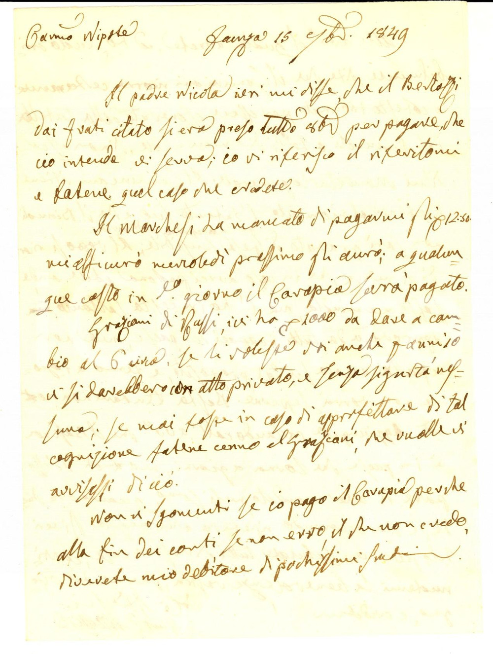 Manoscritto, lettera originale 1849 FAENZA Lettera nobile Giuseppe AZZALLI su esonero GEMINIANI da una tutela 1