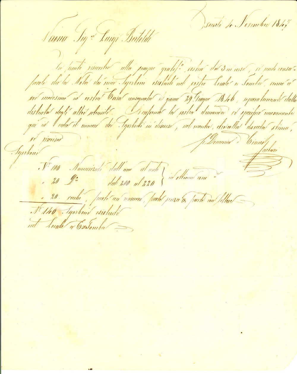 Manoscritto, lettera originale 1847 TRENTO Domenico DE CIANI conta sgorboni per bozzoli Prefilatelica 1