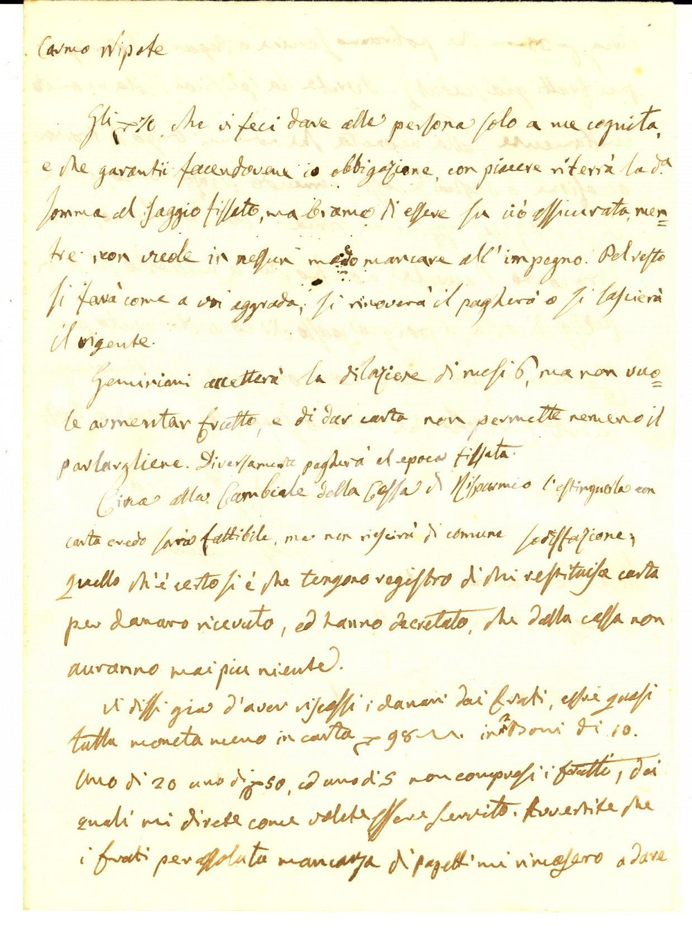 Manoscritto, lettera originale 1849 FAENZA Conte Giuseppe AZZALLI riscuote il denaro dai frati debitori 1