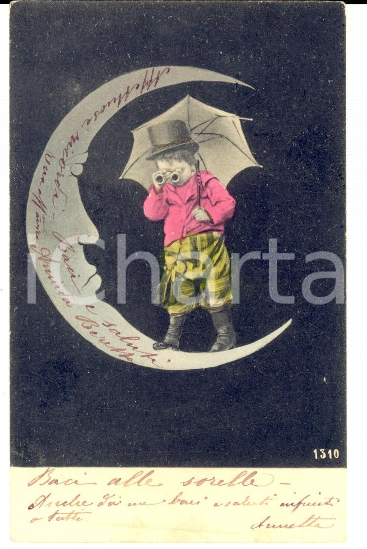 Cartolina originale da collezione 1905 BAMBINI Piccolo esploratore sulla Luna Cartolina postale VINTAGE FP VG 1