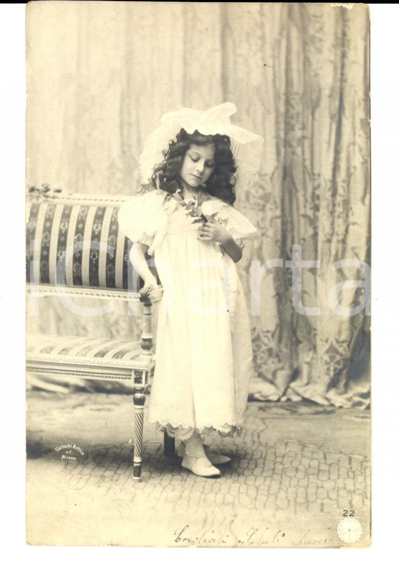 Cartolina originale da collezione 1904 COSTUMI Bambina con romantica veste bianca Cartolina VINTAGE FP VG 1