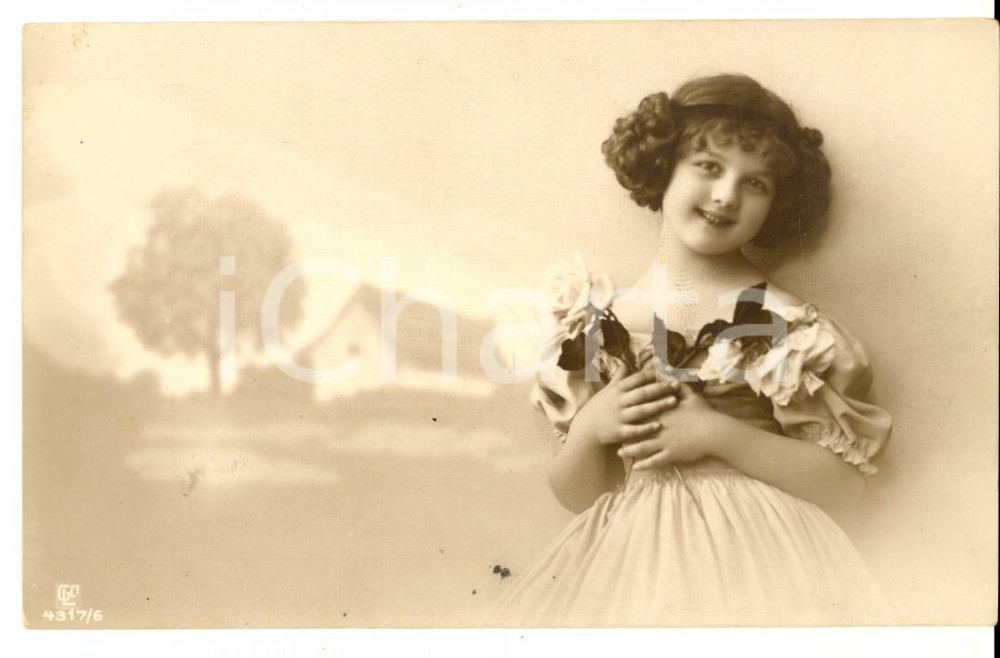 Cartolina originale da collezione 1914 COSTUMI Romantica bambina con abito a fiori Cartolina VINTAGE FP VG 1