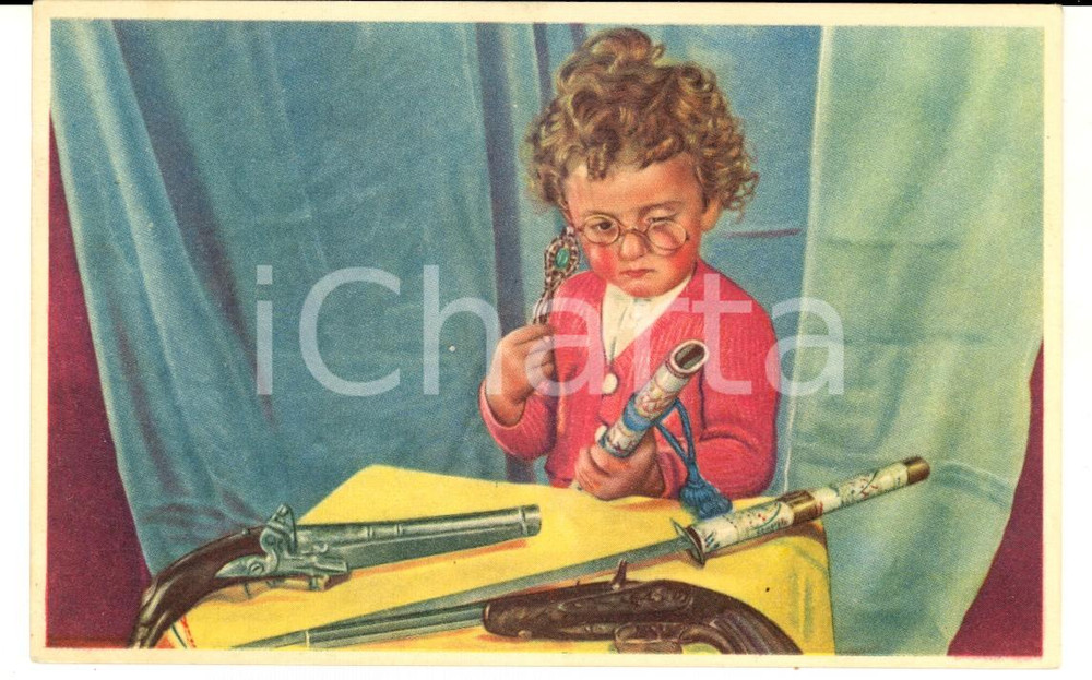 Cartolina originale da collezione 1948 BAMBINI Un piccolo esperto di armi Cartolina postale VINTAGE FP VG 1