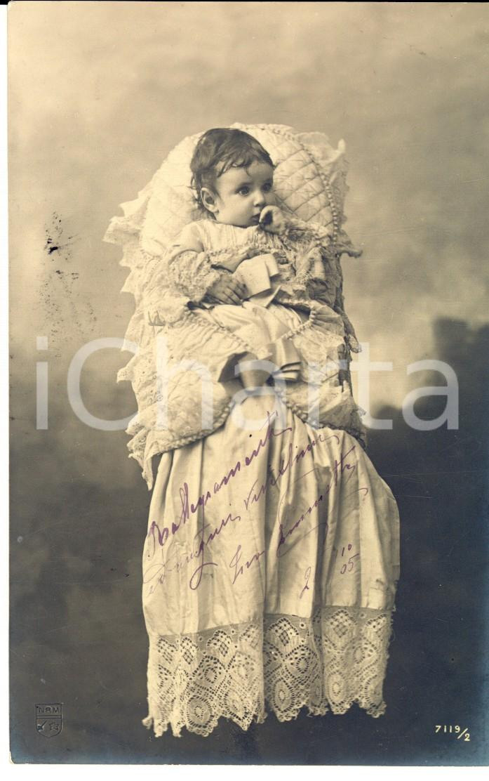 Cartolina originale da collezione 1905 COSTUMI Bambino nella sua poltroncina di pizzo Cartolina VINTAGE FP 1