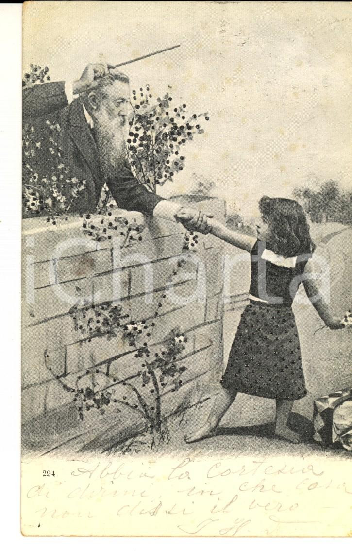 Cartolina originale da collezione 1904 COSTUMI La punizione di una piccola ladra di fiori Cartolina VINTAGE FP 1