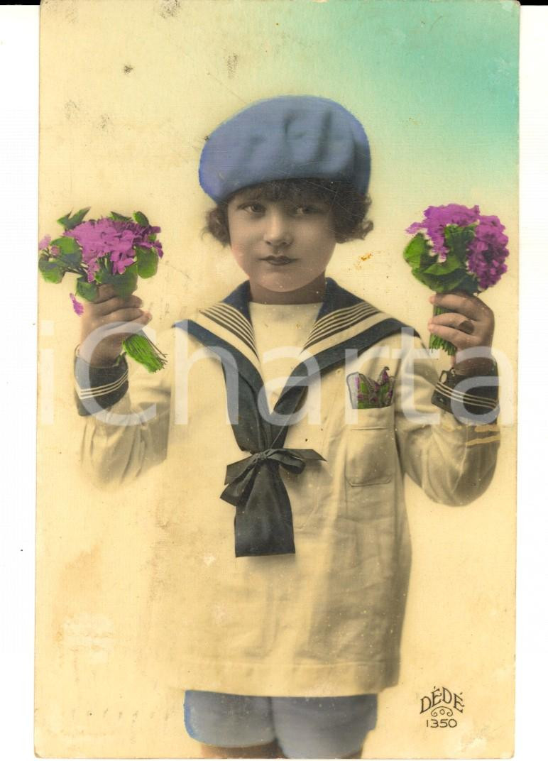 Cartolina originale da collezione 1931 COSTUMI Bambina con due mazzi di violette Cartolina VINTAGE FP VG 1