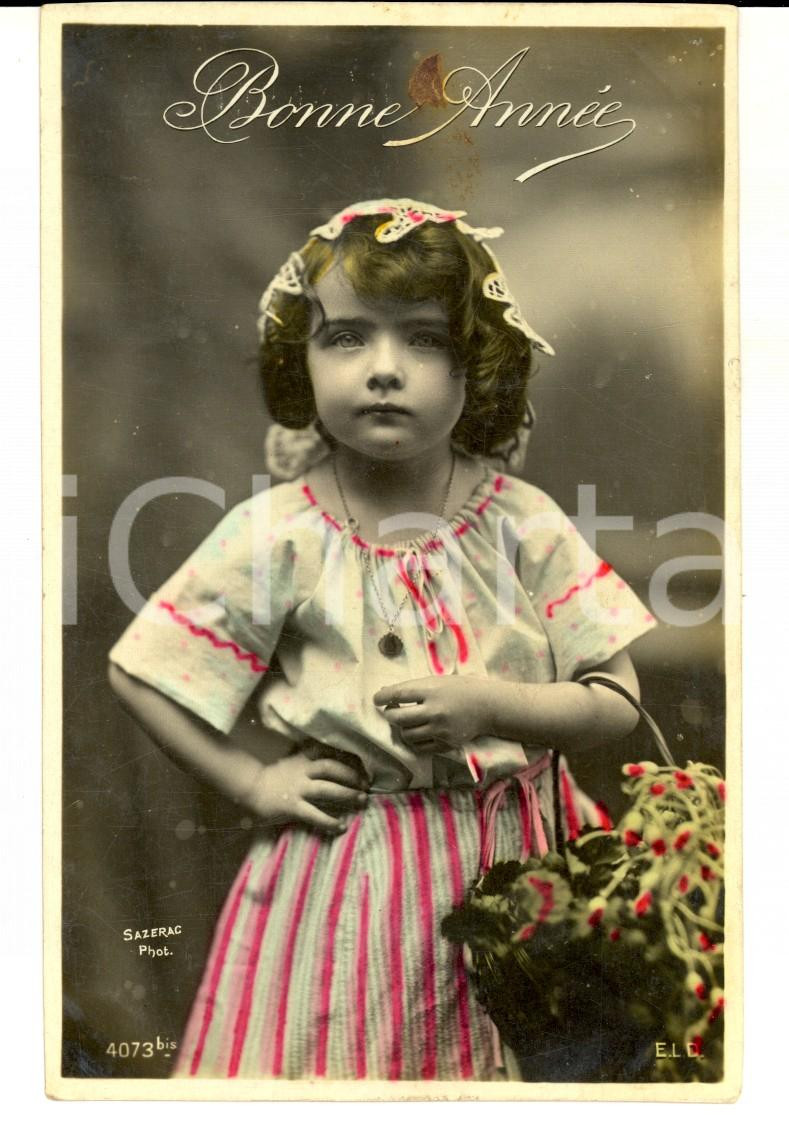Cartolina originale da collezione 1907 COSTUMI BAMBINI Piccola contadina con cesto di fiori Cartolina FP VG 1