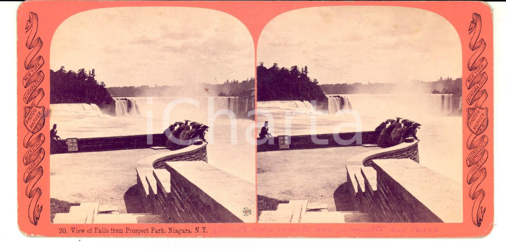 Fotografia d epoca originale 1890 NIAGARA FALLS NY View from Prospect Park Stereoscopic photo BIERSTADT 1