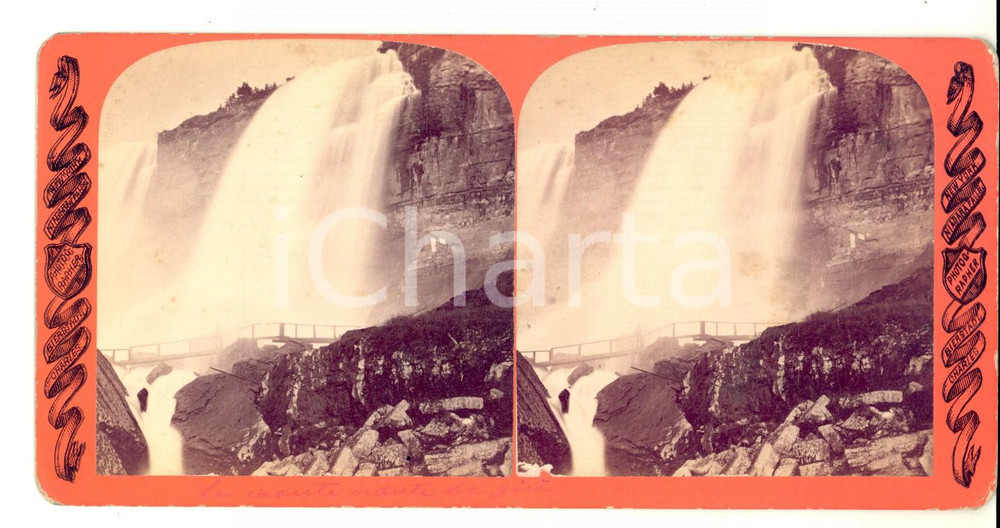 Fotografia d epoca originale 1890 NIAGARA FALLS NY Veduta con ponticello Stereoscopica BIERSTADT ANIMATA 1