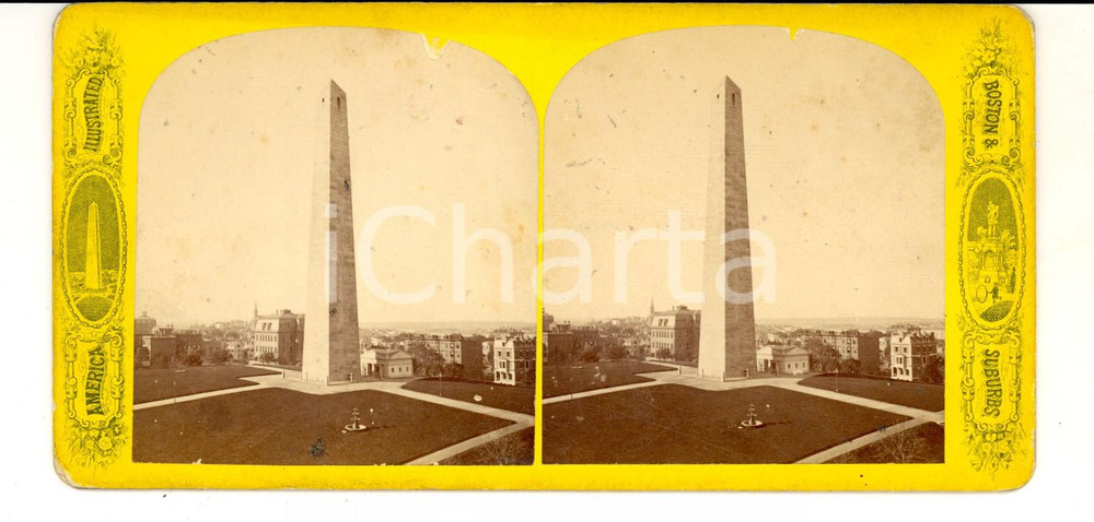 Fotografia d epoca originale 1890 ca BOSTON MA, USA Bunker Hill Monument Stereoscopic VINTAGE photo 1