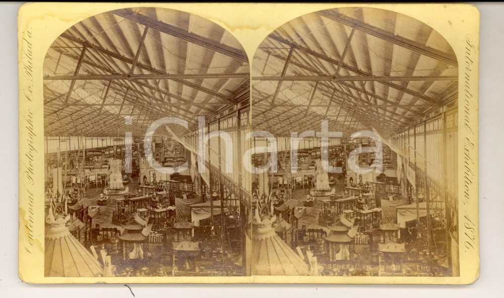 Fotografia d epoca originale 1876 PHILADELPHIA CENTENNIAL EXHIBITION View from West End Stereoscopic photo 1