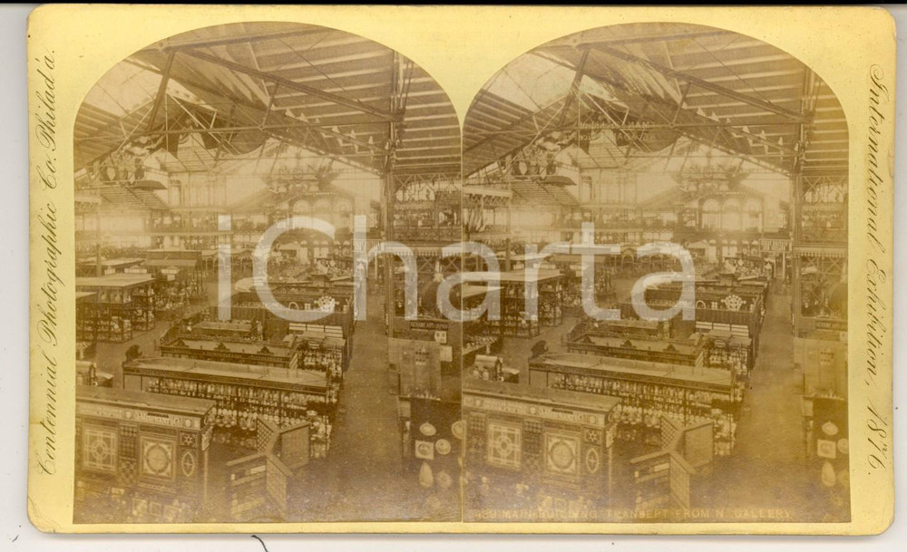 Fotografia d epoca originale 1876 PHILADELPHIA CENTENNIAL EXHIBITION Main building Stereoscopic photo 1