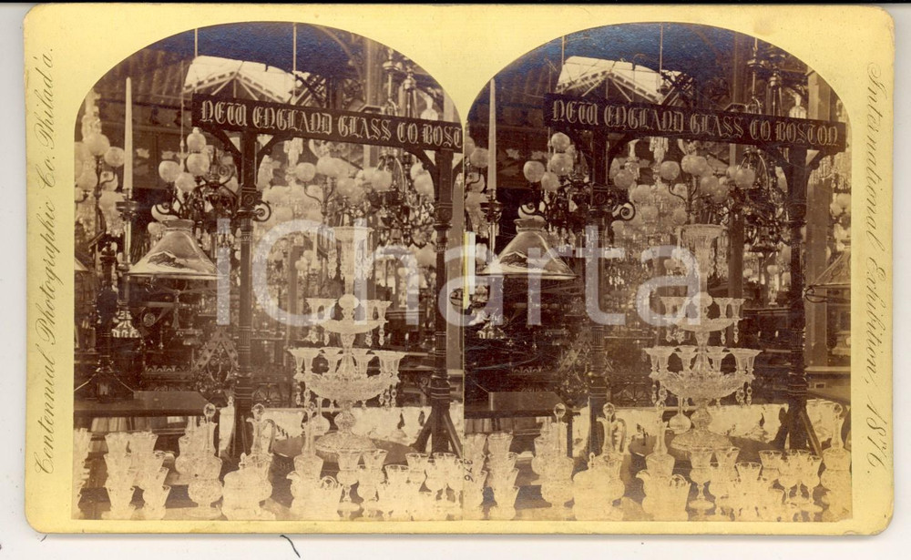 Fotografia d epoca originale 1876 PHILADELPHIA CENTENNIAL EXHIBITION New England Glass Stereoscopic photo 1