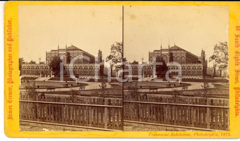 Fotografia d epoca originale 1876 PHILADELPHIA CENTENNIAL EXHIBITION Horticultural Hall Stereoscopic photo 1