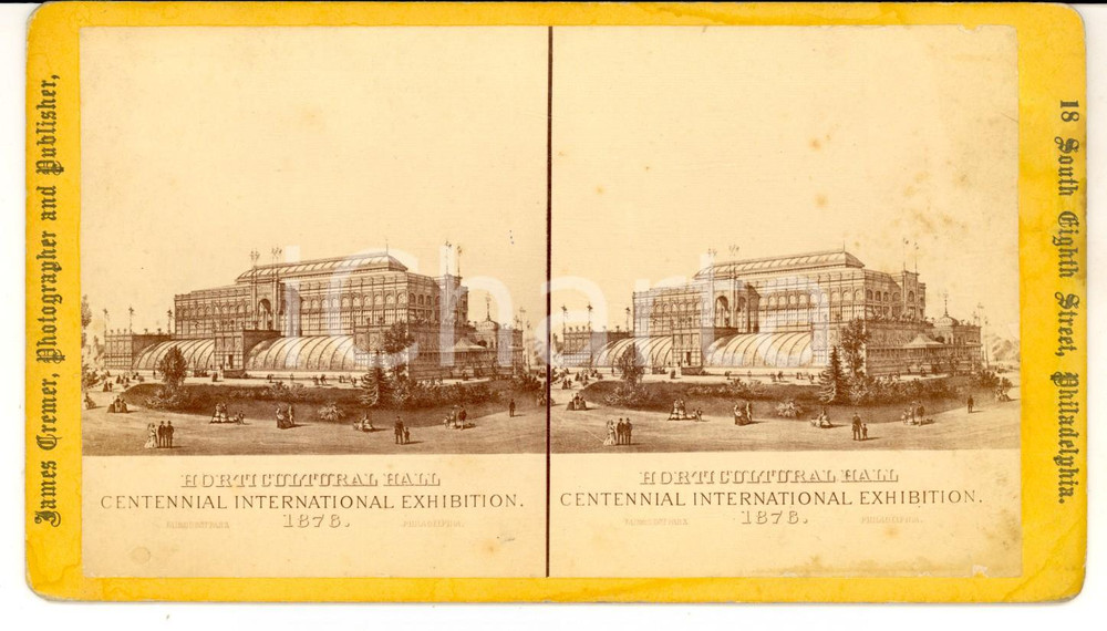Fotografia d epoca originale 1876 PHILADELPHIA CENTENNIAL EXHIBITION Horticultural Hall  Stereoscopic photo 1