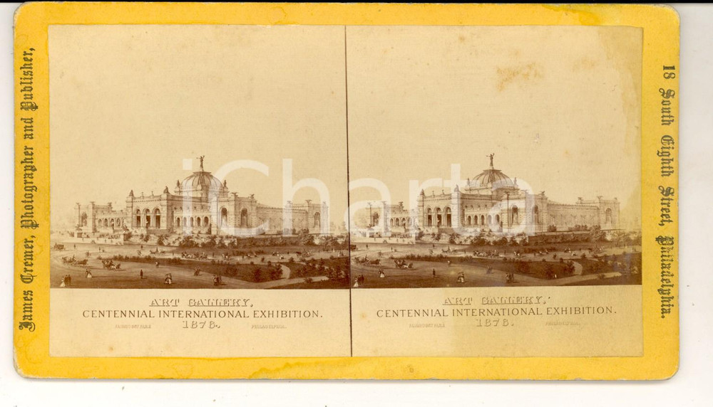 Fotografia d epoca originale 1876 PHILADELPHIA CENTENNIAL EXHIBITION Art Gallery  Stereoscopic photo 1