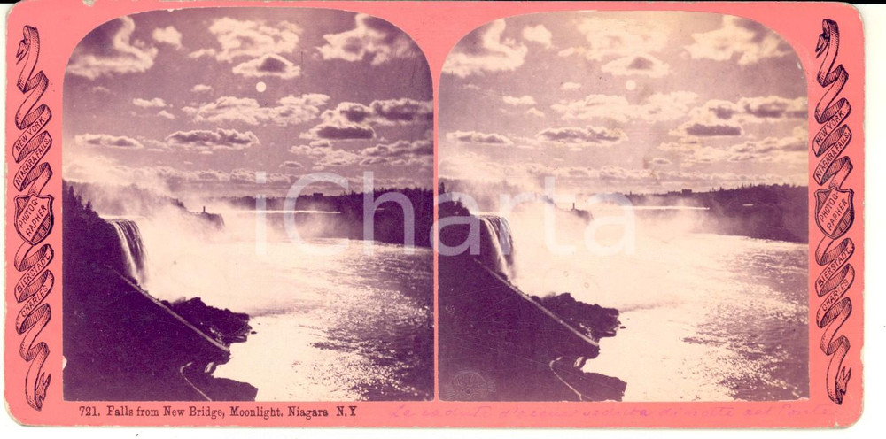 Fotografia d epoca originale 1890 NIAGARA FALLS NY Falls from New Bridge Stereoscopic photo BIERSTADT 1