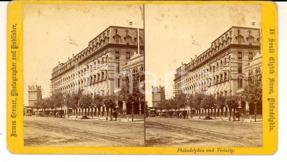 Fotografia d epoca originale 1876 PHILADELPHIA USA Transcontinental Hotel Stereoscopic photo James CREMER 1