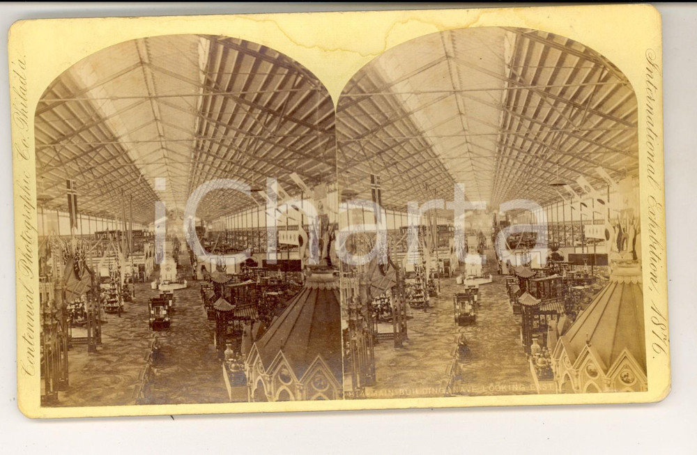 Fotografia d epoca originale 1876 PHILADELPHIA CENTENNIAL EXHIBITION Main building  East Stereoscopic photo 1