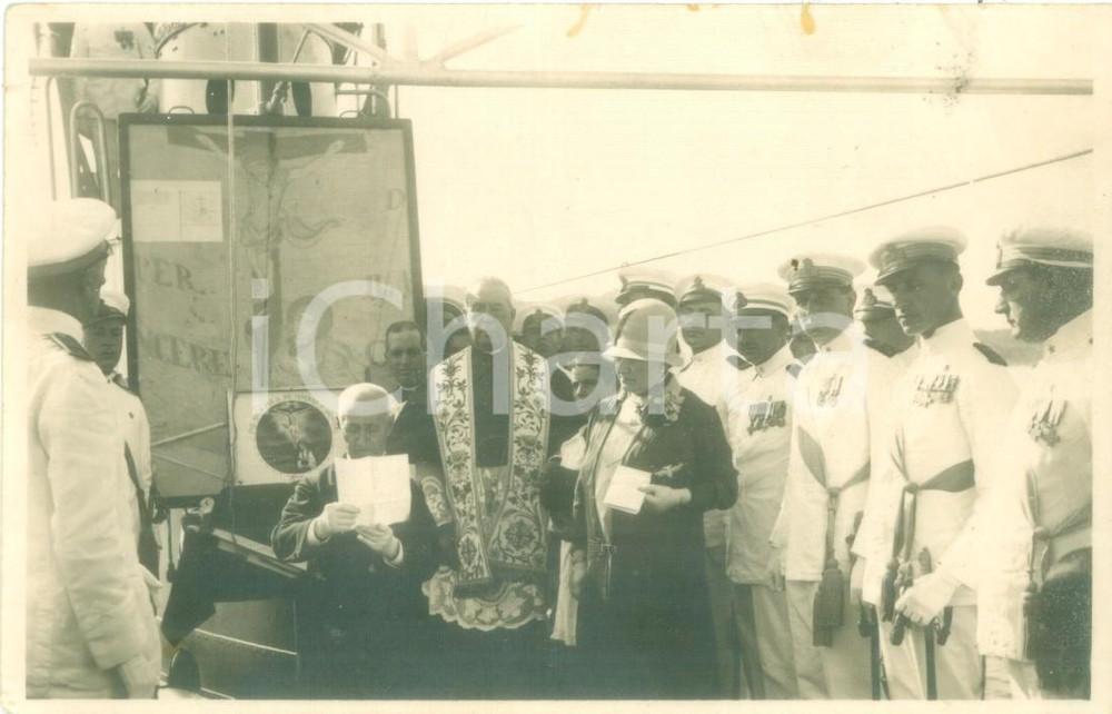 Fotografia d epoca originale 1928 LA MADDALENA Bandiera combattimento al sommergibile Domenico MILLELIRE 1