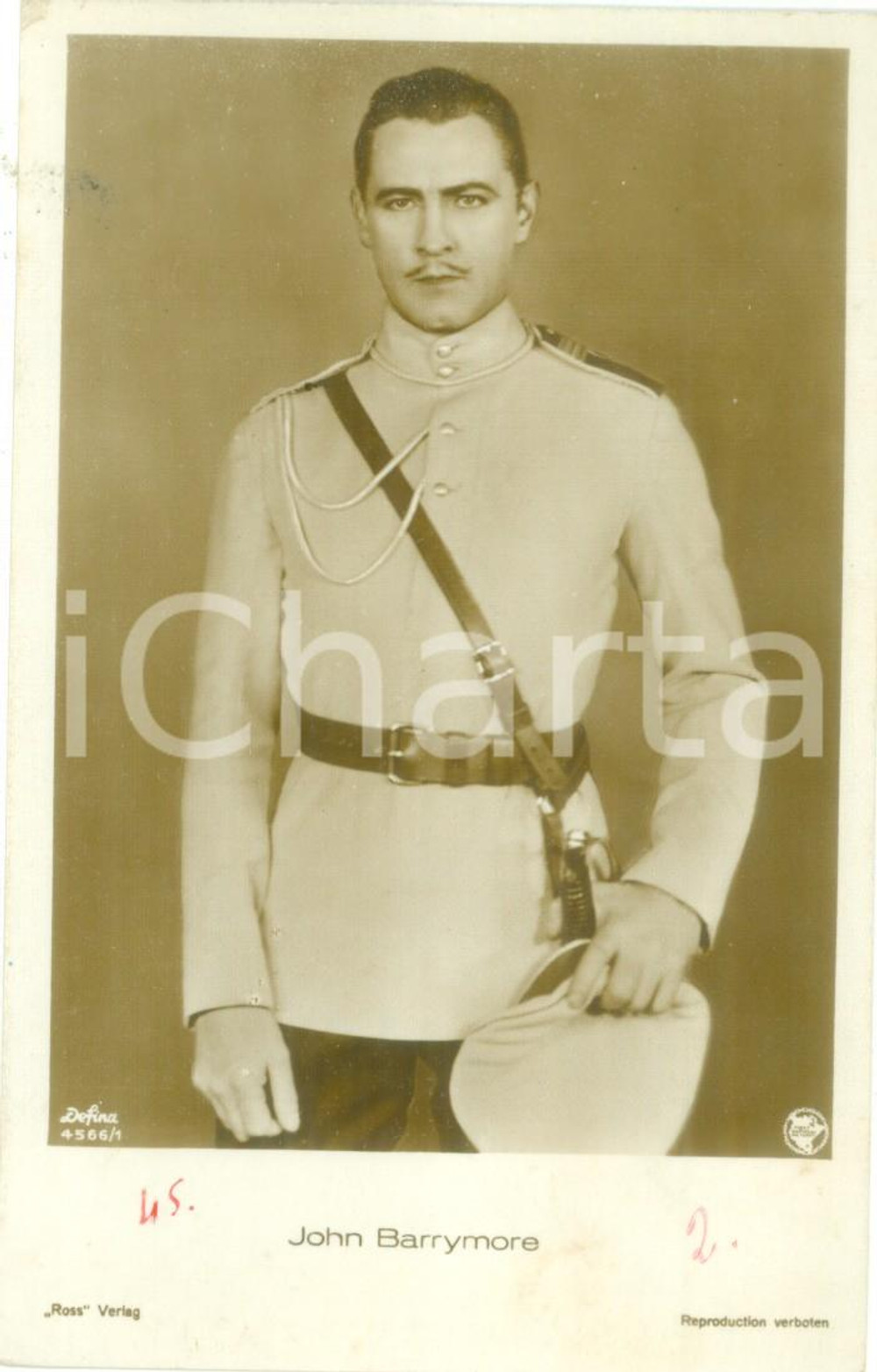 1935 ca CINEMA Attore John BARRYMORE in divisa da ufficiale *Cartolina FP NV
