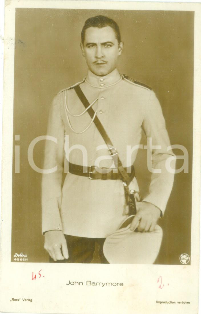 Cartolina originale da collezione 1935 ca CINEMA Attore John BARRYMORE in divisa da ufficiale Cartolina FP NV 1
