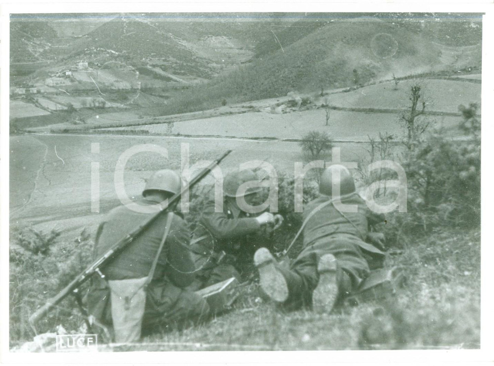 Fotografia d epoca originale 1940 ca FRONTE GRECO ALBANESE WW2 Soldati italiani in postazione Fotografia 1