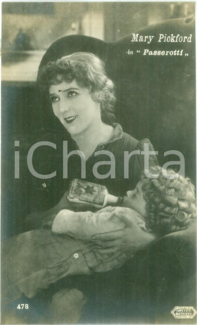 Cartolina originale da collezione 1926 MARY PICKFORD con bambino Sparrows Passerotti Cartolina postale 1