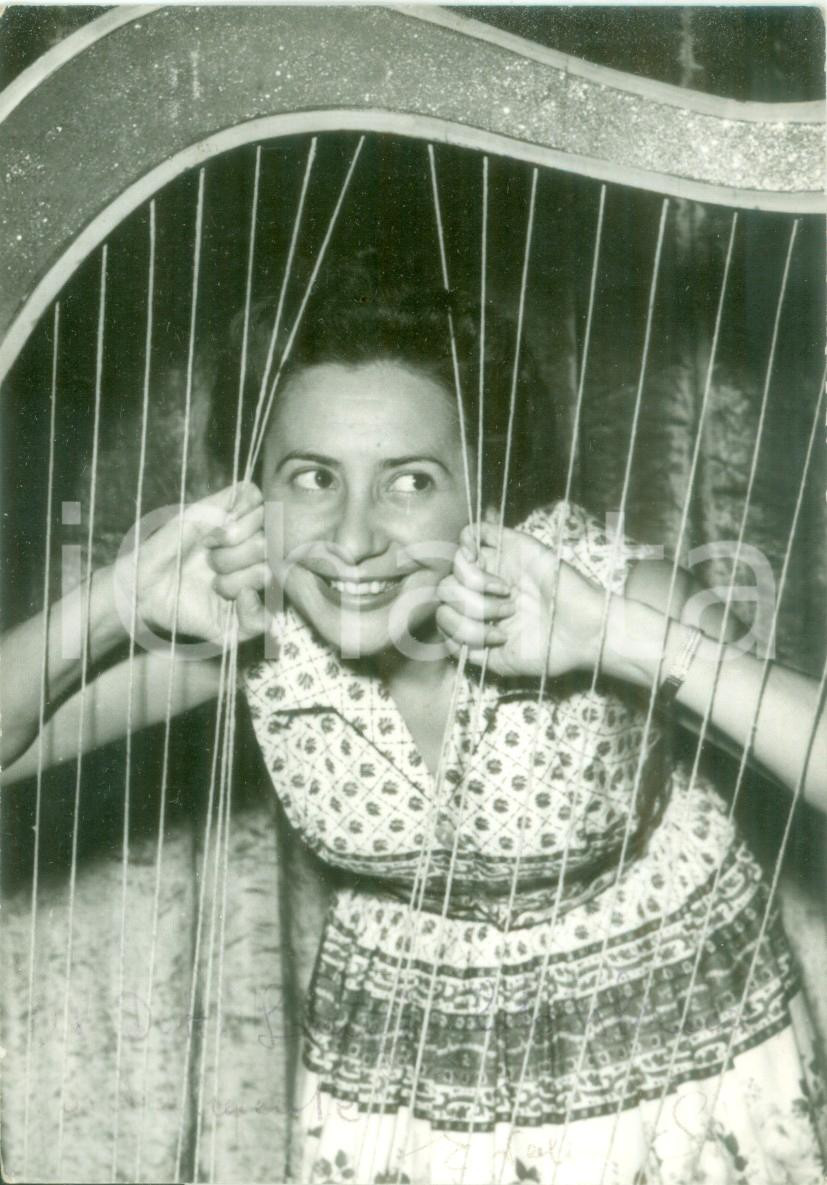 Autografo originale 1950 ca MUSICA Cantante Evelina SIRONI con arpa Foto con AUTOGRAFO 1