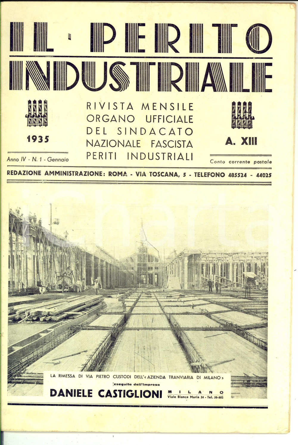 Giornale, rivista storica 1935 IL PERITO INDUSTRIALE Guerra e aggressivi chimici Rivista anno IV n°1 1