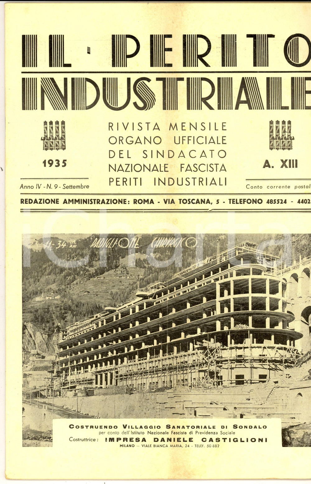 Giornale, rivista storica 1935 IL PERITO INDUSTRIALE Tempi lavorazione macchine sabbiatrici Anno IV n°9 1