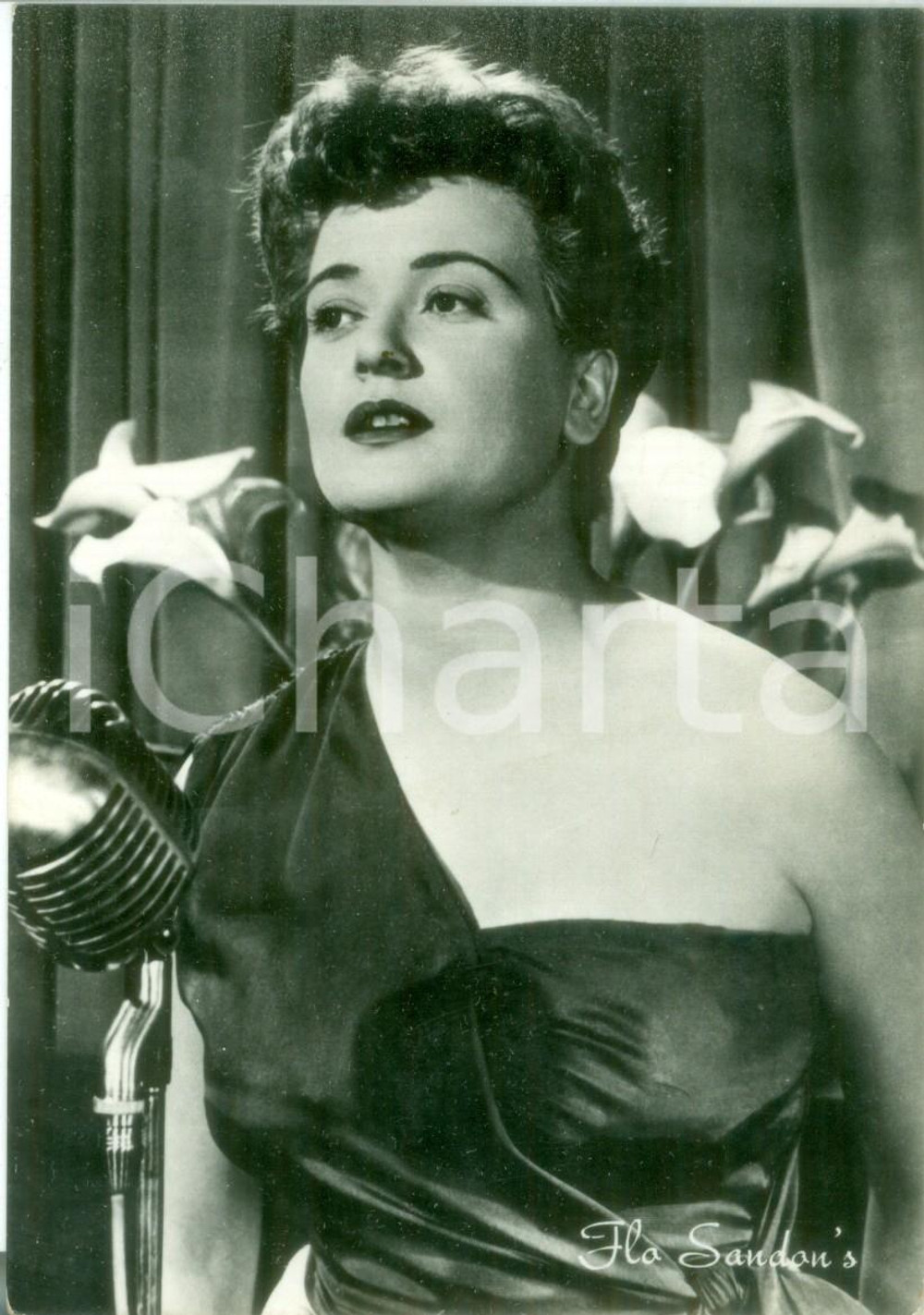 Cartolina originale da collezione 1940 ca MUSICA Cantante Flo SANDON S al microfono Cartolina FG NV 1