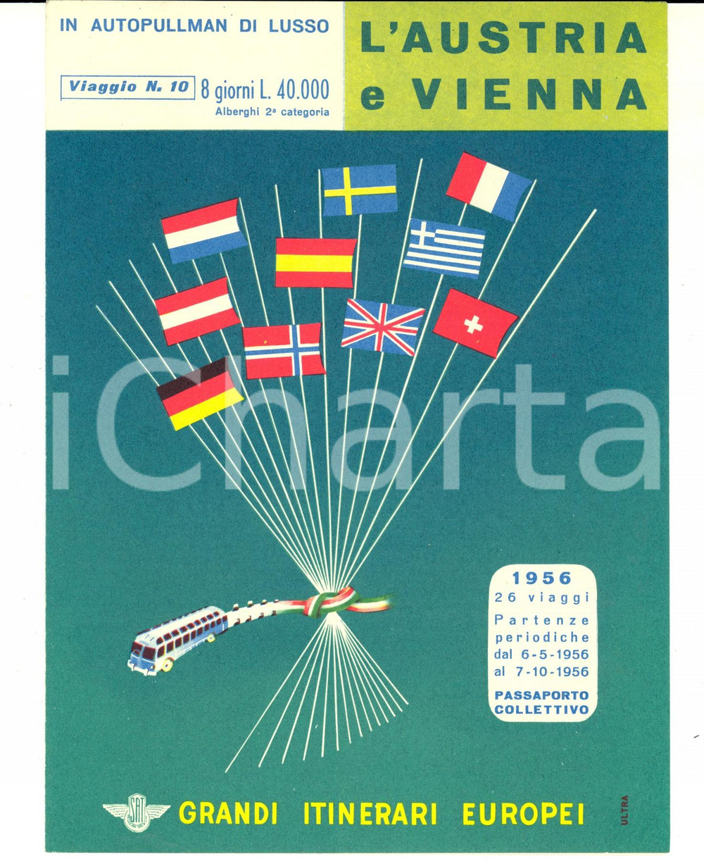 Materiale pubblicitario d’epoca 1956 GRANDI ITINERARI EUROPEI Autopullman di lusso  Austria e Vienna DÃ©pliant 1