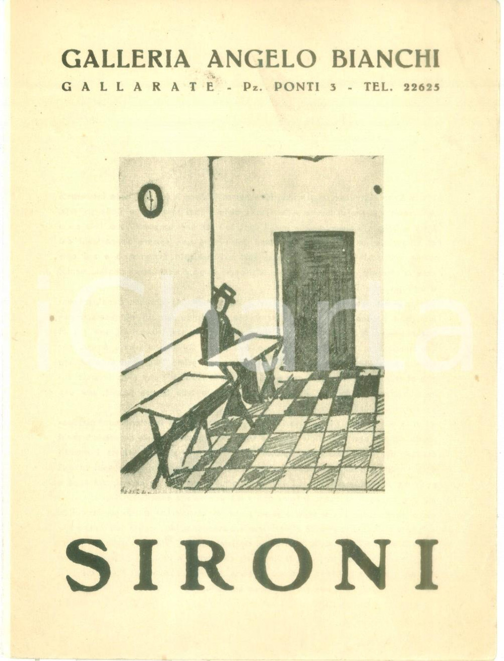 Materiale pubblicitario d’epoca 1953 GALLARATE VA Galleria Angelo BIANCHI Mostra Mario SIRONI Opuscolo 1