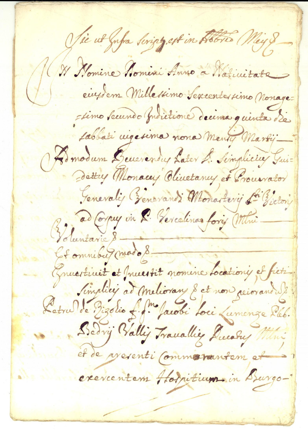 Documento originale, autentico 1692 VARESE Investitura osteria di ROBARELLO a Pietro RIZZOLI Manoscritto 16 pp 1