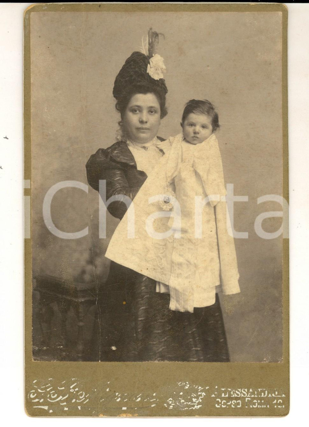 Fotografia d epoca originale 1910 ca ALESSANDRIA Madre con il figlio al Battesimo Foto MIGNONE DANNEGGIATA 1