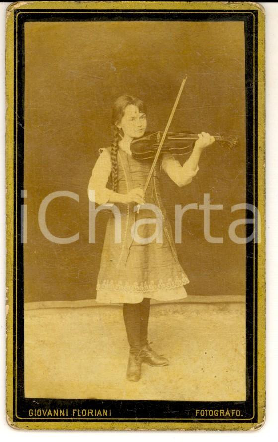 Fotografia d epoca originale 1890 ca RABBI TN Ritratto di bambina violinista Foto Giovanni FLORIANI RARA 1